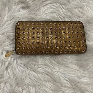 Michael Kors Metallic Leather Grommet Zip Around Wallet